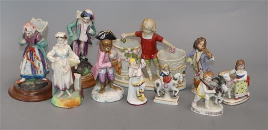 A collection of ten Continental porcelain figures